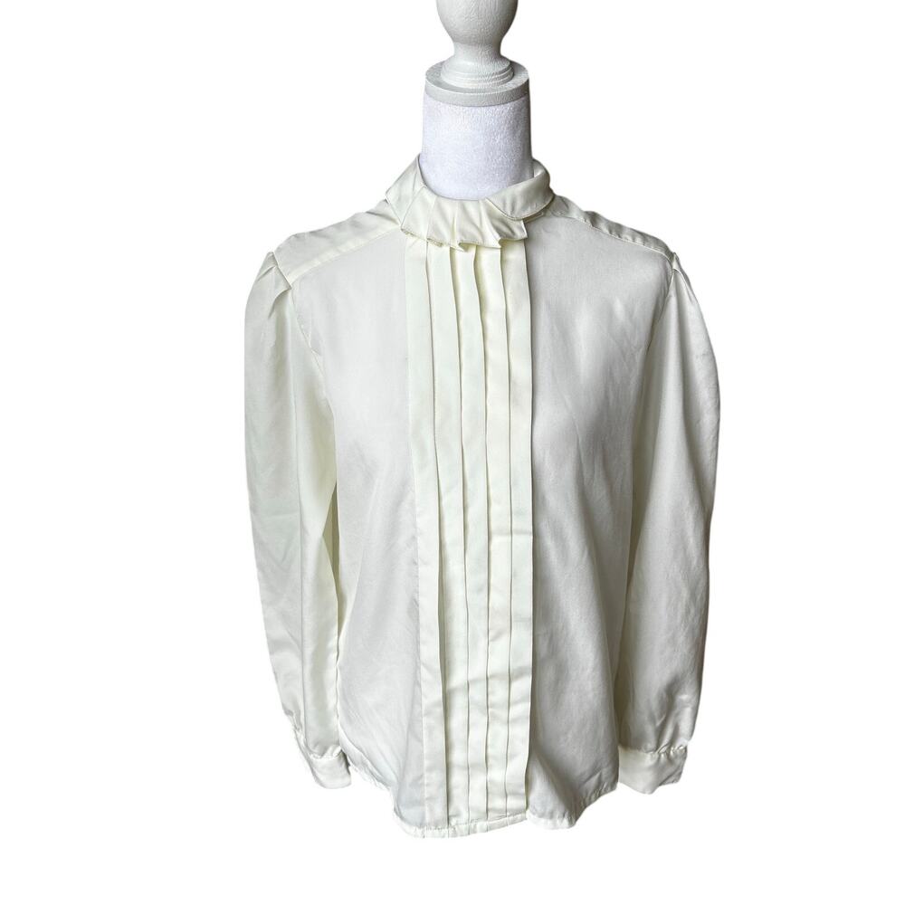 Vintage Diane von Furstenberg Polyester Ivory Blouse Pleated Ruffle Collar 8